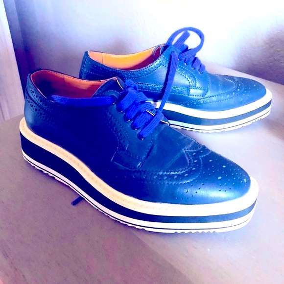 Prada Shoes - BLUE Oxford brogue platform with purple lace